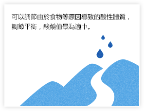 可以調節由於食物等原因導致的酸性體質，調節平衡，酸鹼值最為適中。